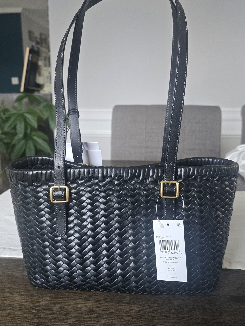 Coach Woven Leather Swing Tote Bag - Black